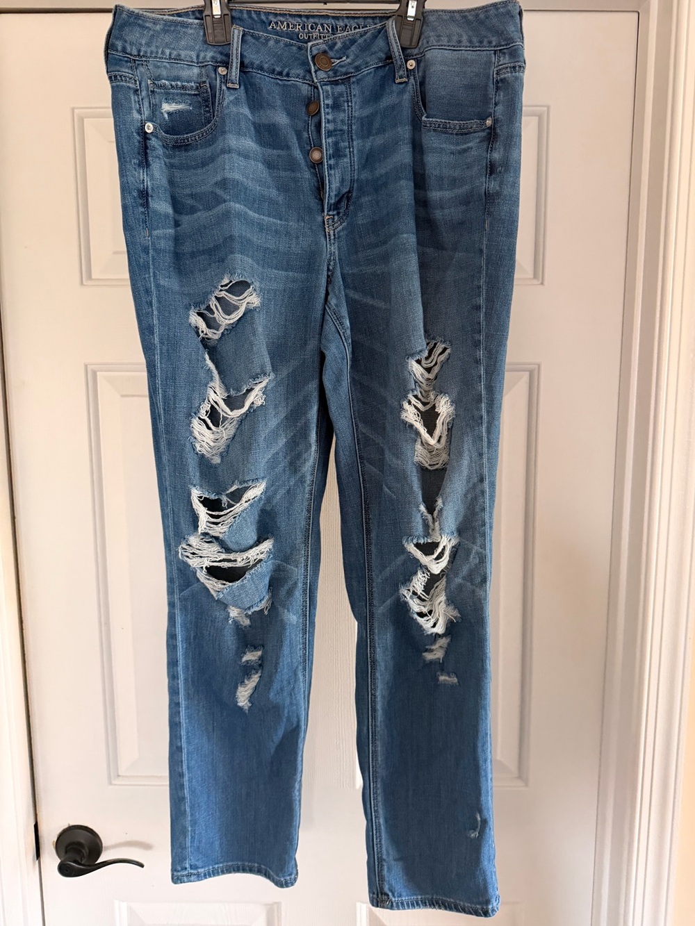 American Eagle Outfitters Blue Distressed Boyfriend Jeans Sz 16 Long
